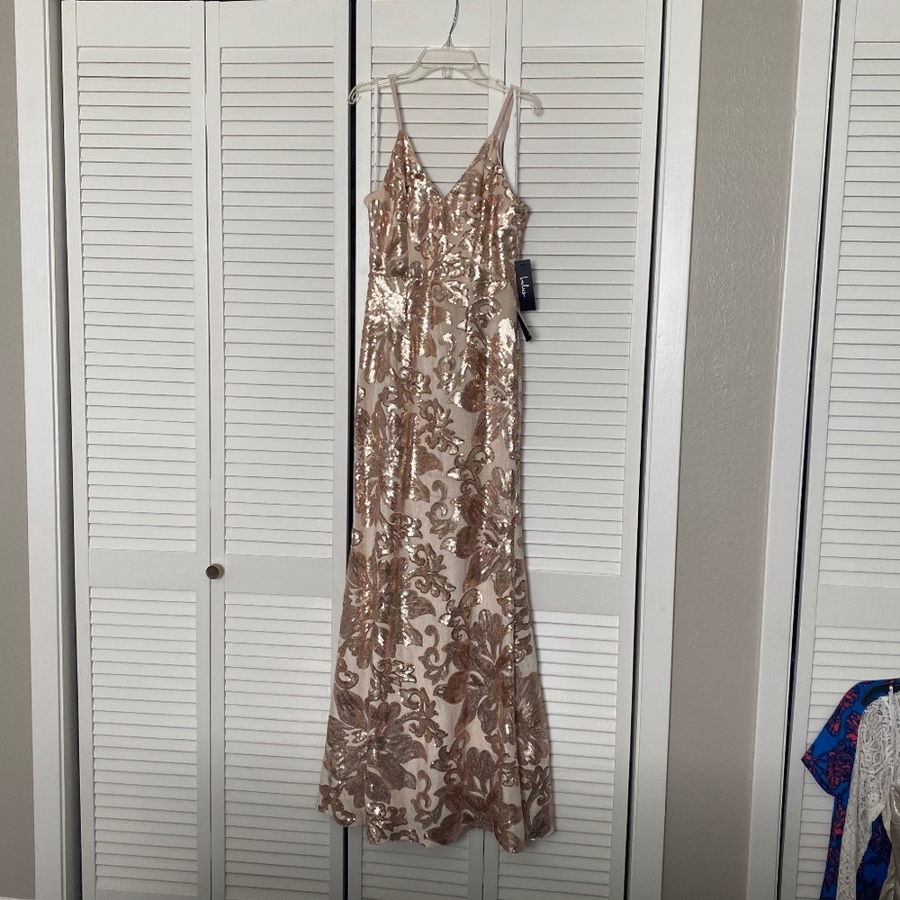 Shine Language Rose Gold Sequin Mermaid Maxi Dress